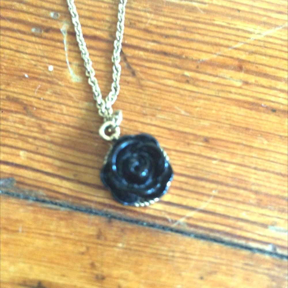 Black Rose Charm Necklace